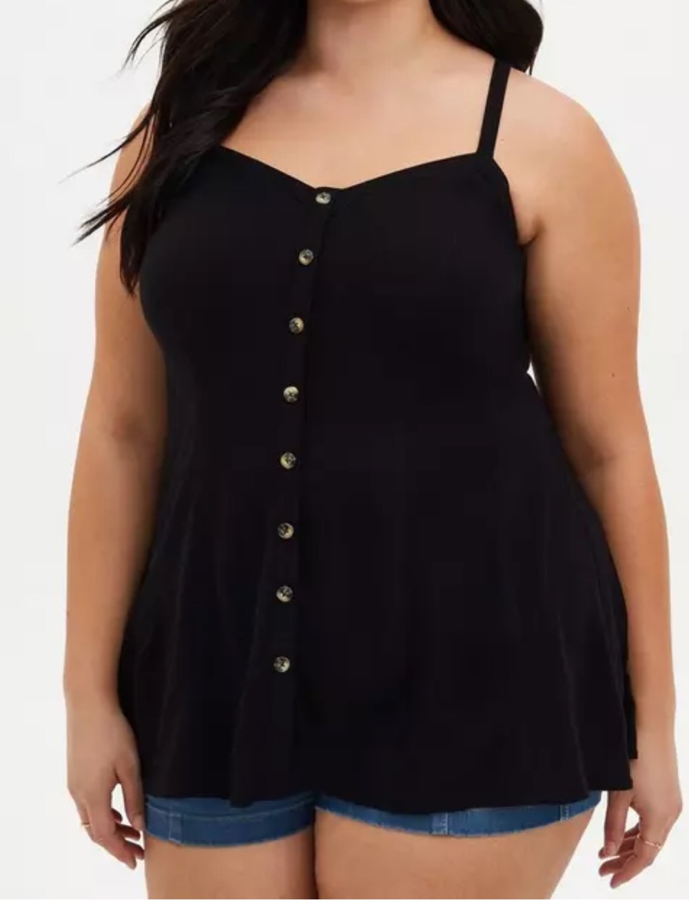 Women’s Torrid Black Rayon Slub Fit Flare Cami Top Size 1 (14-16) Sweetheart